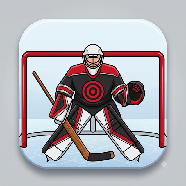 Goalie Stat Tracker app icon showing a goalie in front of a hockey net