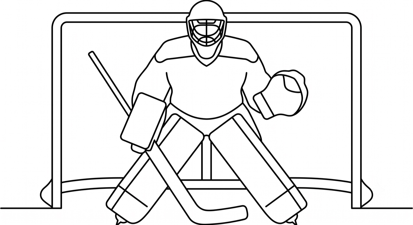 Illustration of a hockey goalie positioned in front of the net